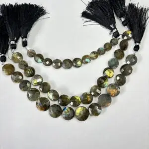 Labradorite faceted round beads, 15.3*15.7*6- 12*12*5.7
