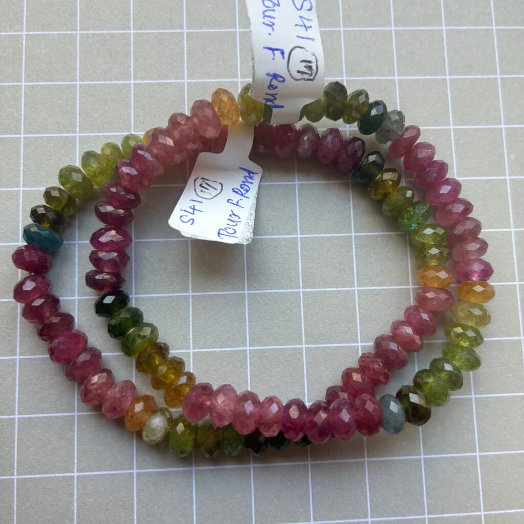 Tourmaline Faceted Rondelle Bracelet, 6.8x4mm, 7cm