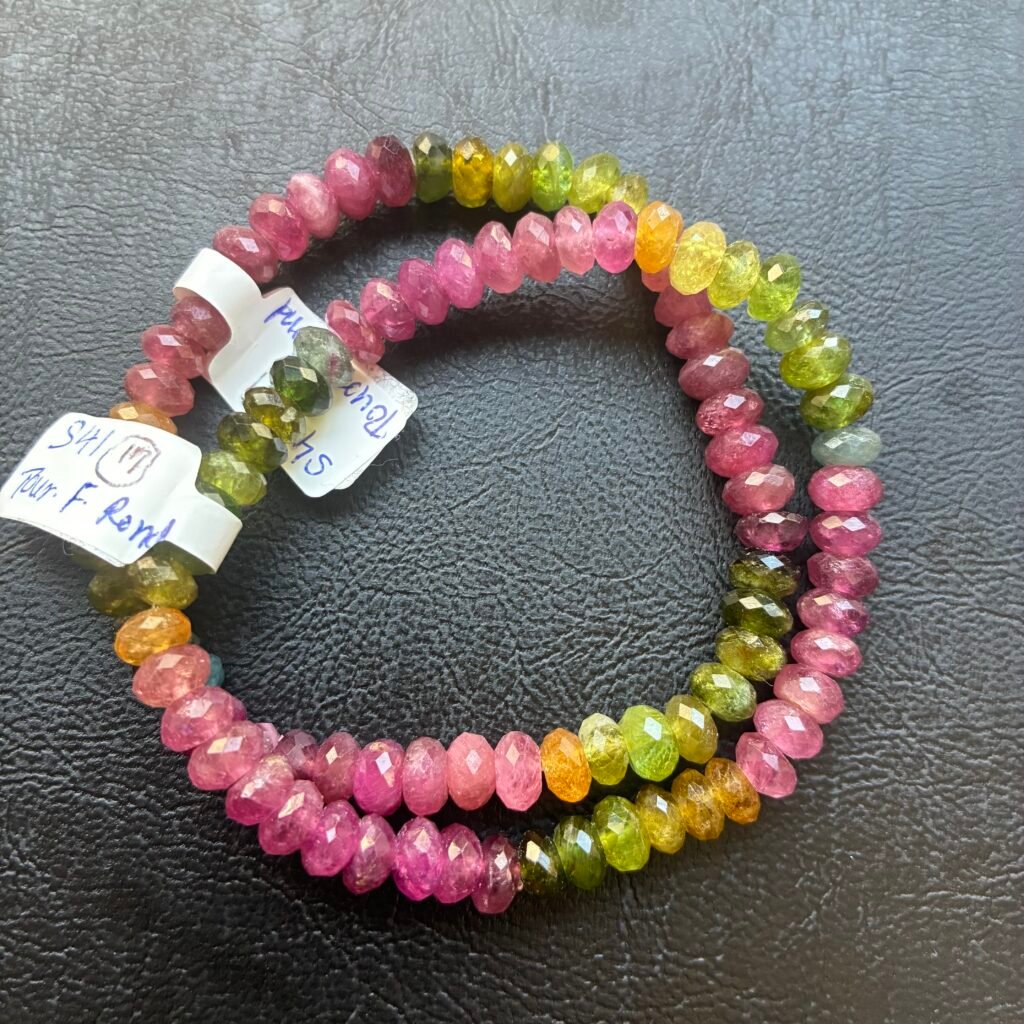 Tourmaline Faceted Rondelle Bracelet, 6.8x4mm, 7cm