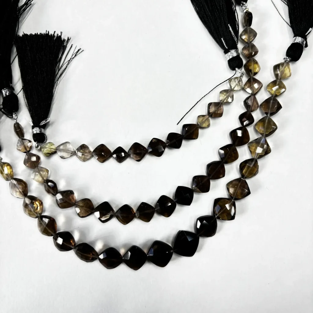 Smoky Quartz Shaded, Faceted Square Shape, 9.5-10.5 Mm, 20 Cm, 10 CM
