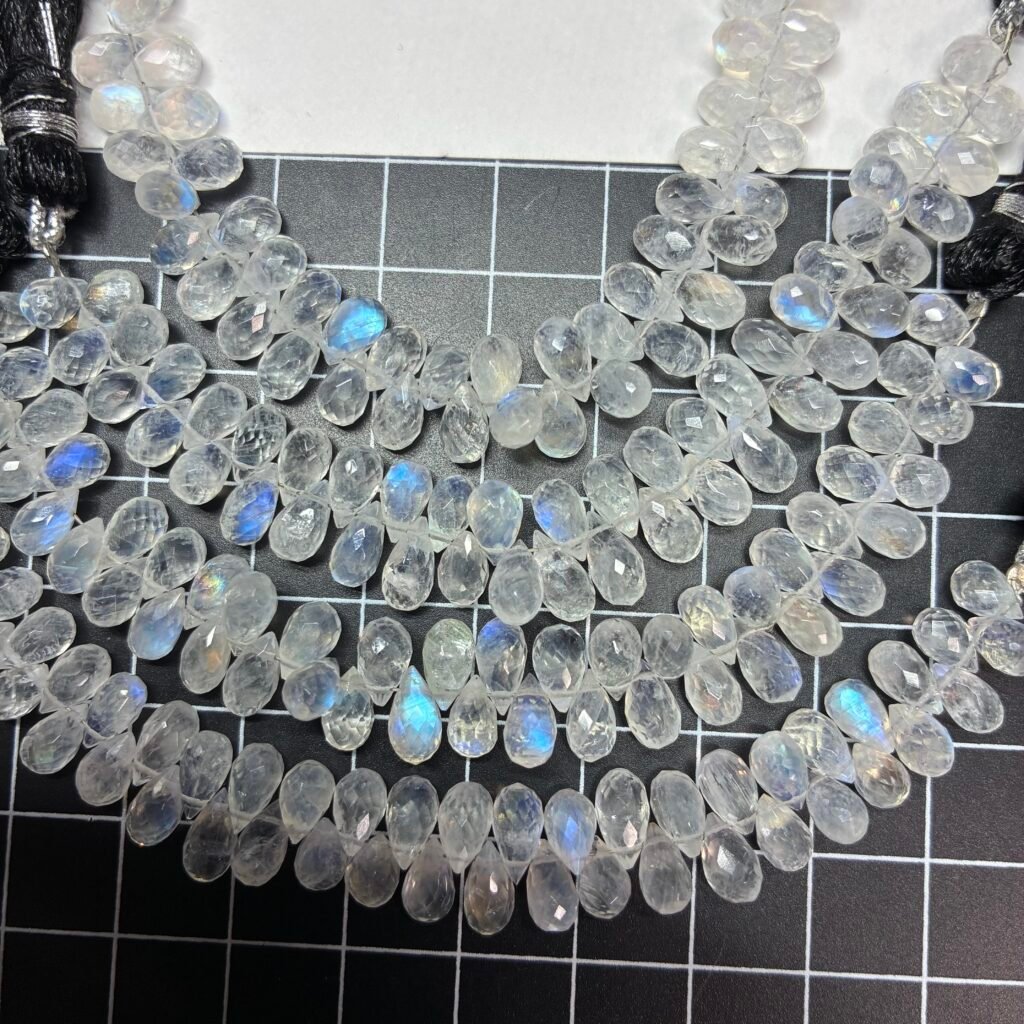 Rainbow Moonstone, Faceted Drops, 11cm, 7*4.4mm