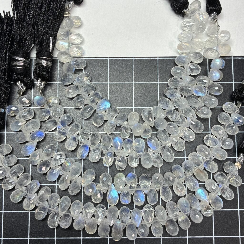 Rainbow Moonstone, Faceted Drops, 11cm, 7*4.4mm