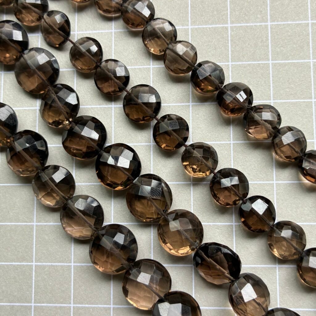 Gem-quality smoky quartz, AAA grade, coin shape, L size, 20 cm, 10.9*9.8 mm