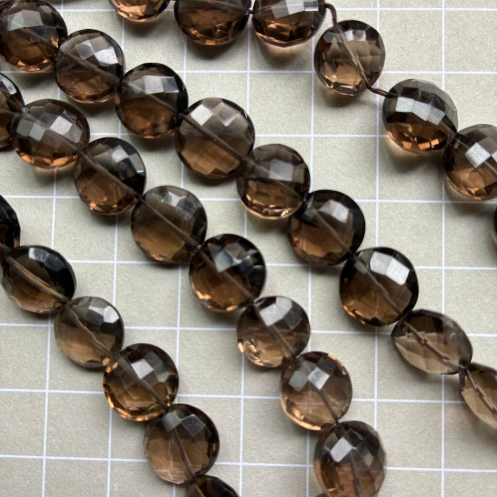 Gem-quality smoky quartz, AAA grade, coin shape, L size, 20 cm, 10.9*9.8 mm