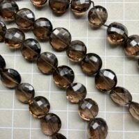 Gem-quality smoky quartz, AAA grade, coin shape, L size, 20 cm, 10.9*9.8 mm