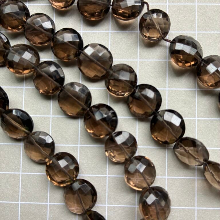 Gem-quality smoky quartz, AAA grade, coin shape, L size, 20 cm, 10.9*9.8 mm