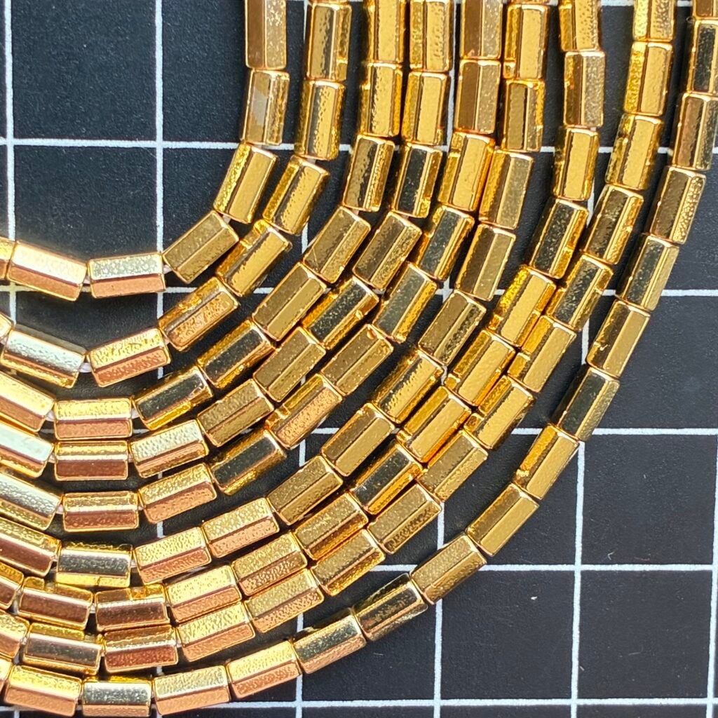 Hematite, Gold Pipe, 5*3mm, 40 CM