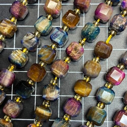 Tiger Eye, Cube Shape, 8mm, 38 CM