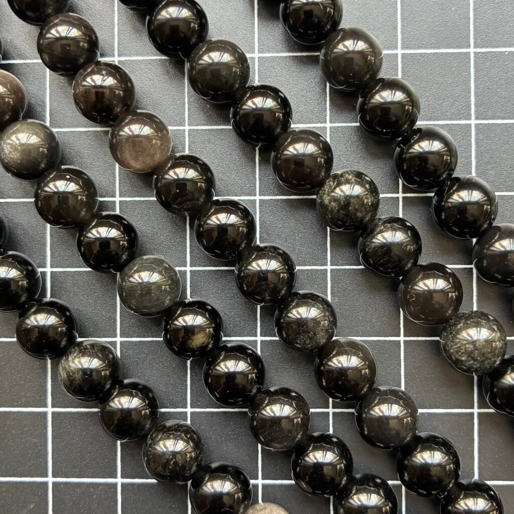 Obsidian, Silver Shine, round 8 Mm, 39 CM