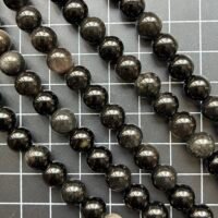 Obsidian, Silver Shine, round 8 Mm, 39 CM