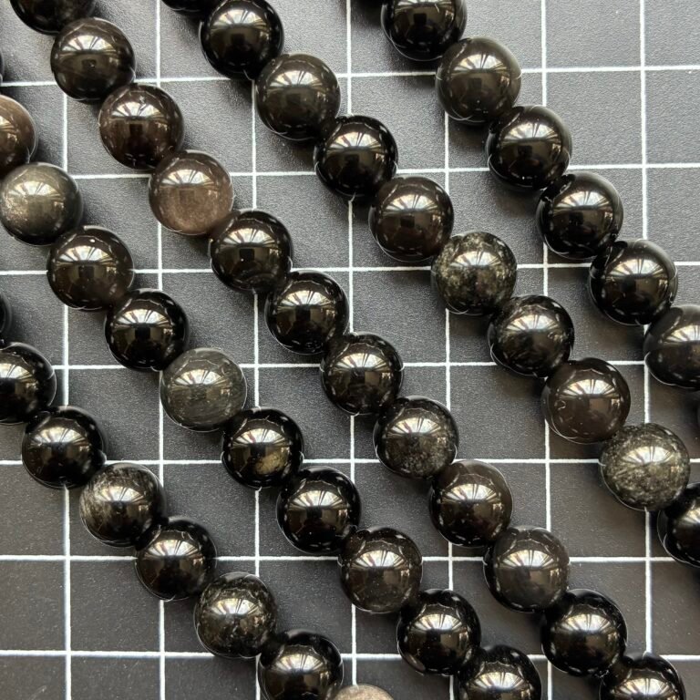 Obsidian, Silver Shine, round 8 Mm, 39 CM