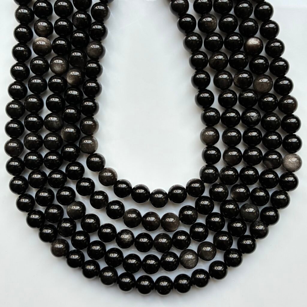 Obsidian, Silver Shine, round 8 Mm, 39 CM