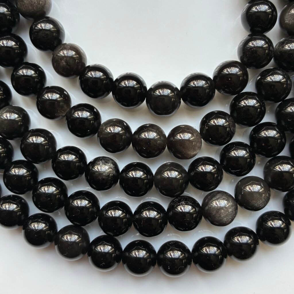 Obsidian, Silver Shine, round 8 Mm, 39 CM
