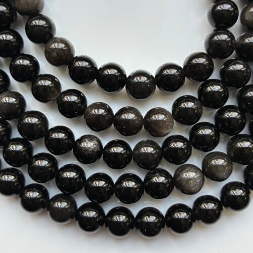Obsidian, Silver Shine, round 8 Mm, 39 CM