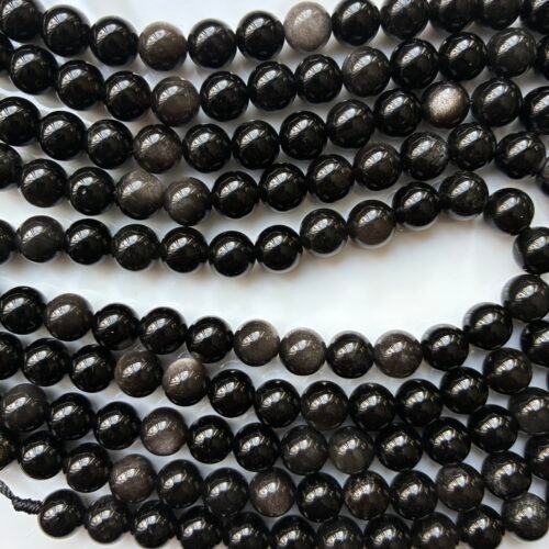 Obsidian, Silver Shine, round 8 Mm, 39 CM
