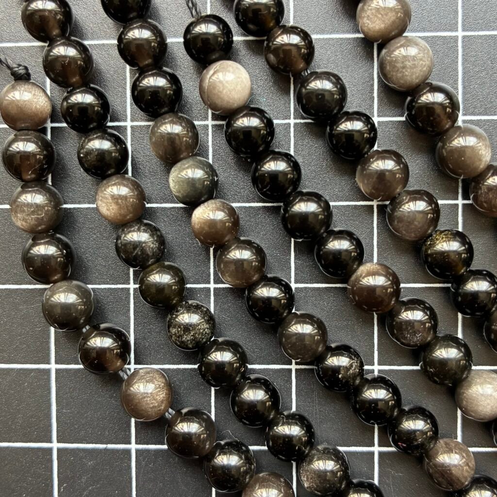 Obsidian, Silver Shine, round 6 Mm, 39 CM