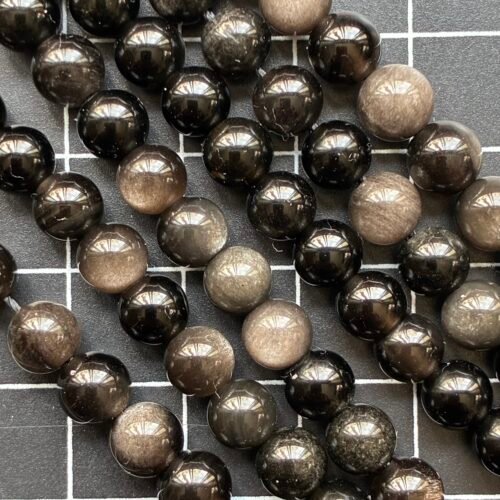 Obsidian, Silver Shine, round 6 Mm, 39 CM