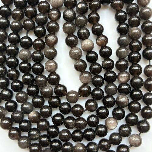 Obsidian, Silver Shine, round 6 Mm, 39 CM