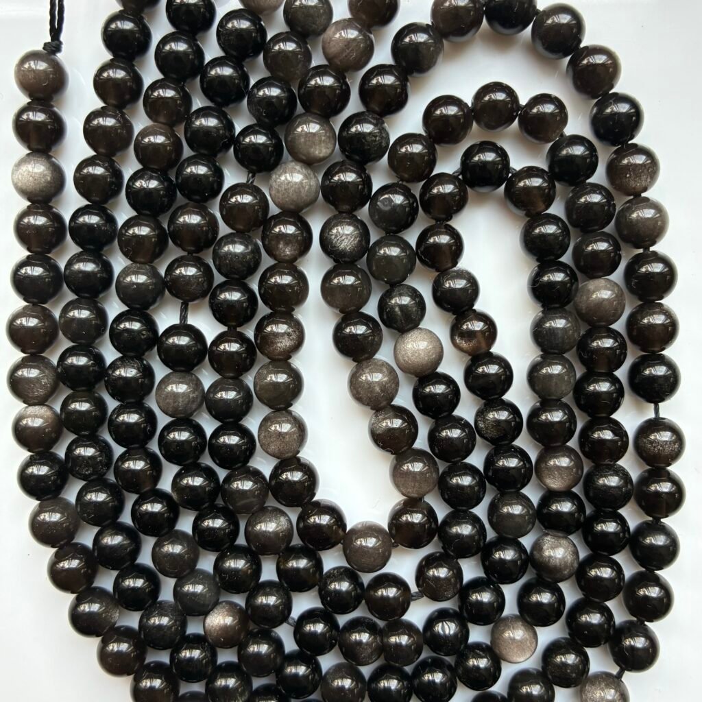 Obsidian, Silver Shine, round 6 Mm, 39 CM