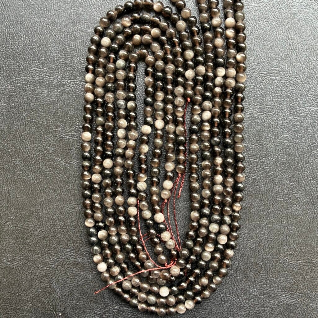 Obsidian, silver Shine, Round 4mm, 39 CM