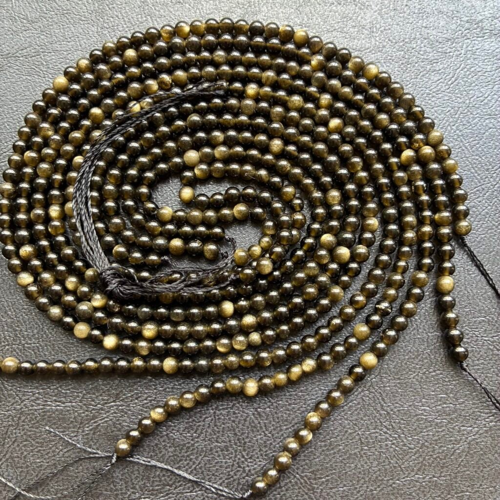 Obsidian, Gold Shine, Round 4 Mm, 39 CM