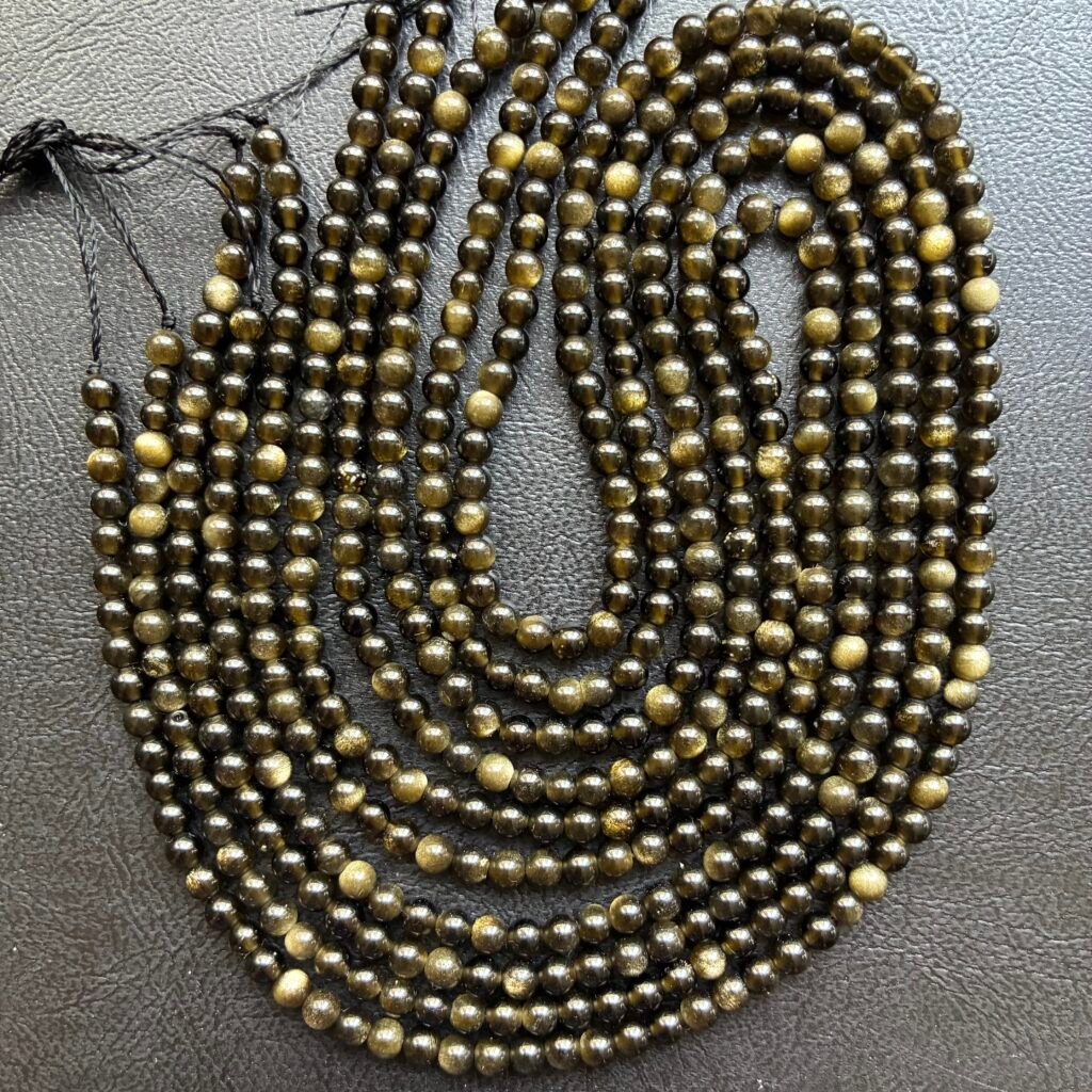 Obsidian, Gold Shine, Round 4 Mm, 39 CM