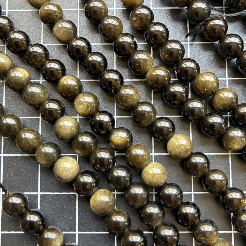 Obsidian, Gold Shine, round 6 Mm, 39 CM