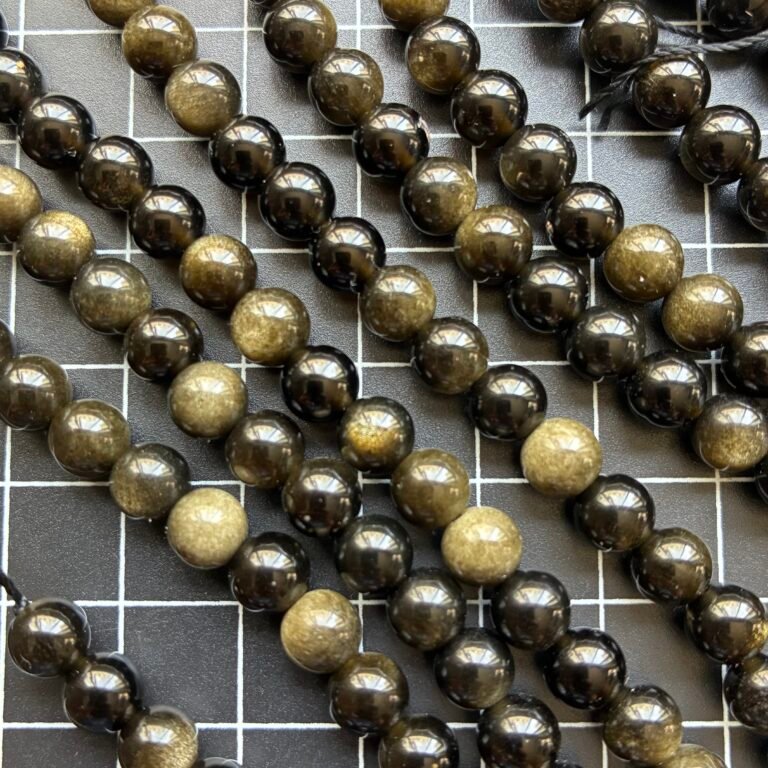 Obsidian, Gold Shine, round 6 Mm, 39 CM