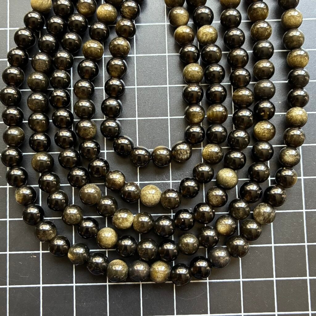 Obsidian, Gold Shine, round 6 Mm, 39 CM