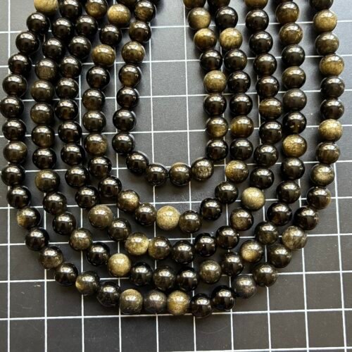Obsidian, Gold Shine, round 6 Mm, 39 CM