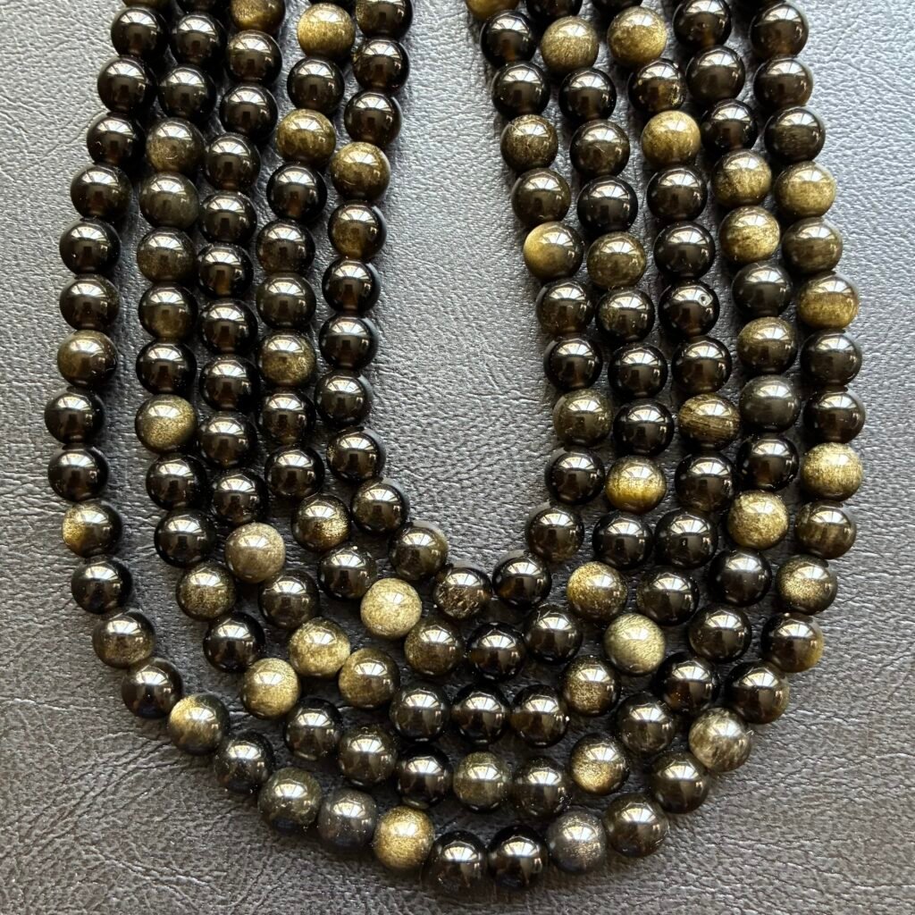 Obsidian, Gold Shine, round 6 Mm, 39 CM