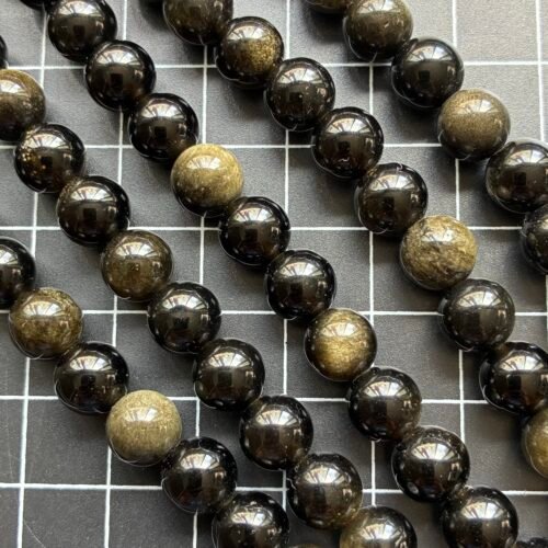Obsidian, Gold Shine, Round 8 Mm, 39 CM