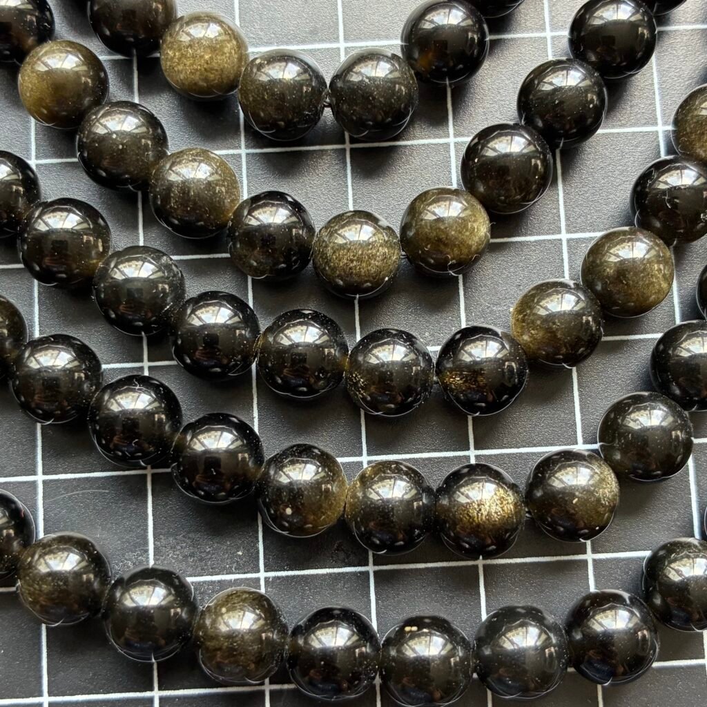 Obsidian, Gold Shine, Round 8 Mm, 39 CM