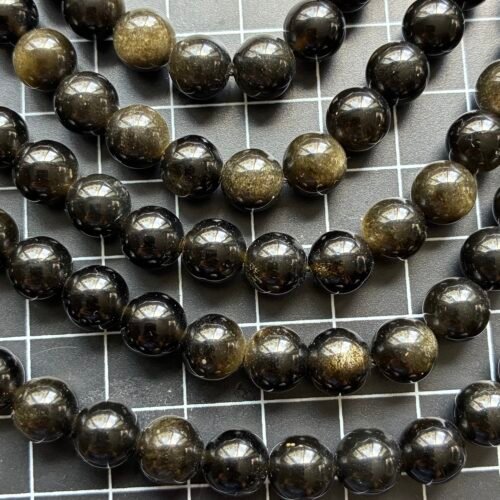 Obsidian, Gold Shine, Round 8 Mm, 39 CM