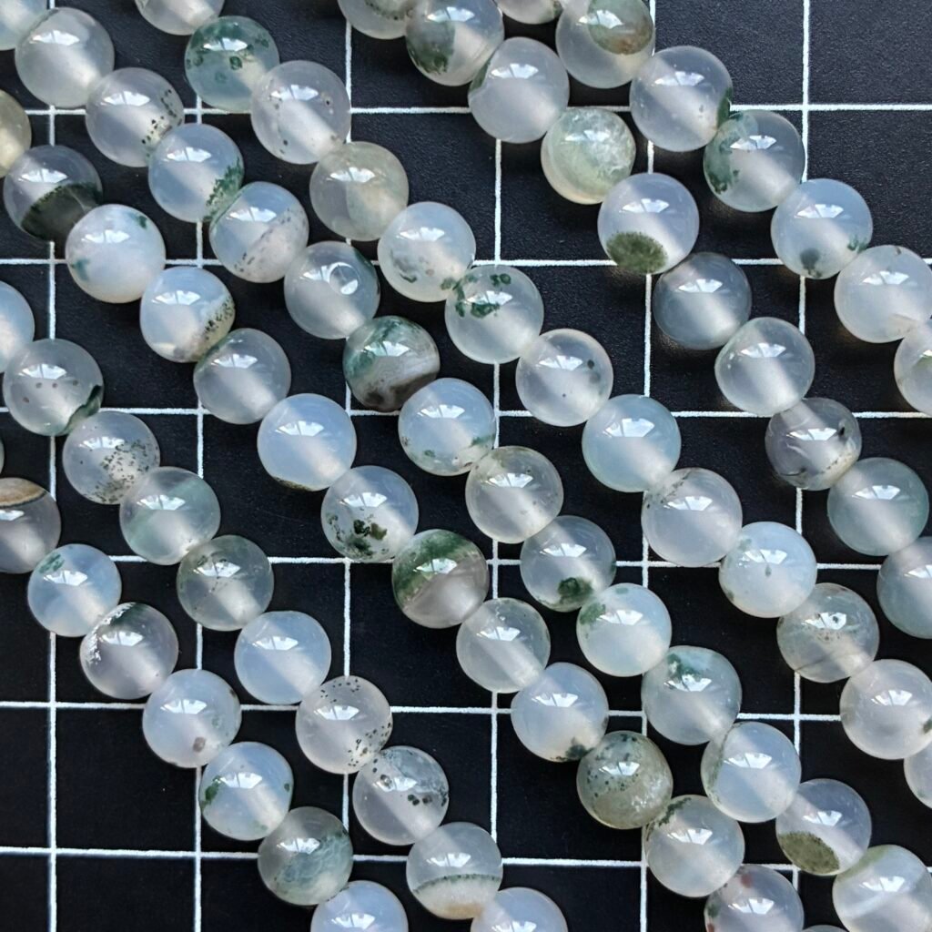 Agate, White Green Moss 6 Mm, 38 Cm