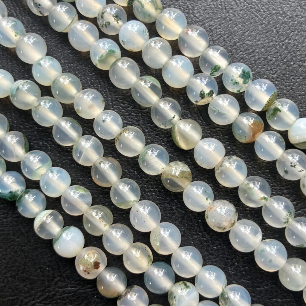 Agate, White Green Moss 6 Mm, 38 Cm