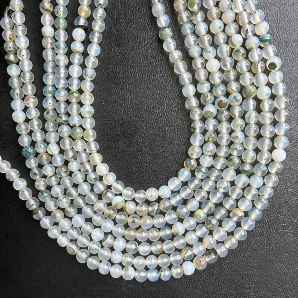 Agate, White Green Moss 6 Mm, 38 Cm