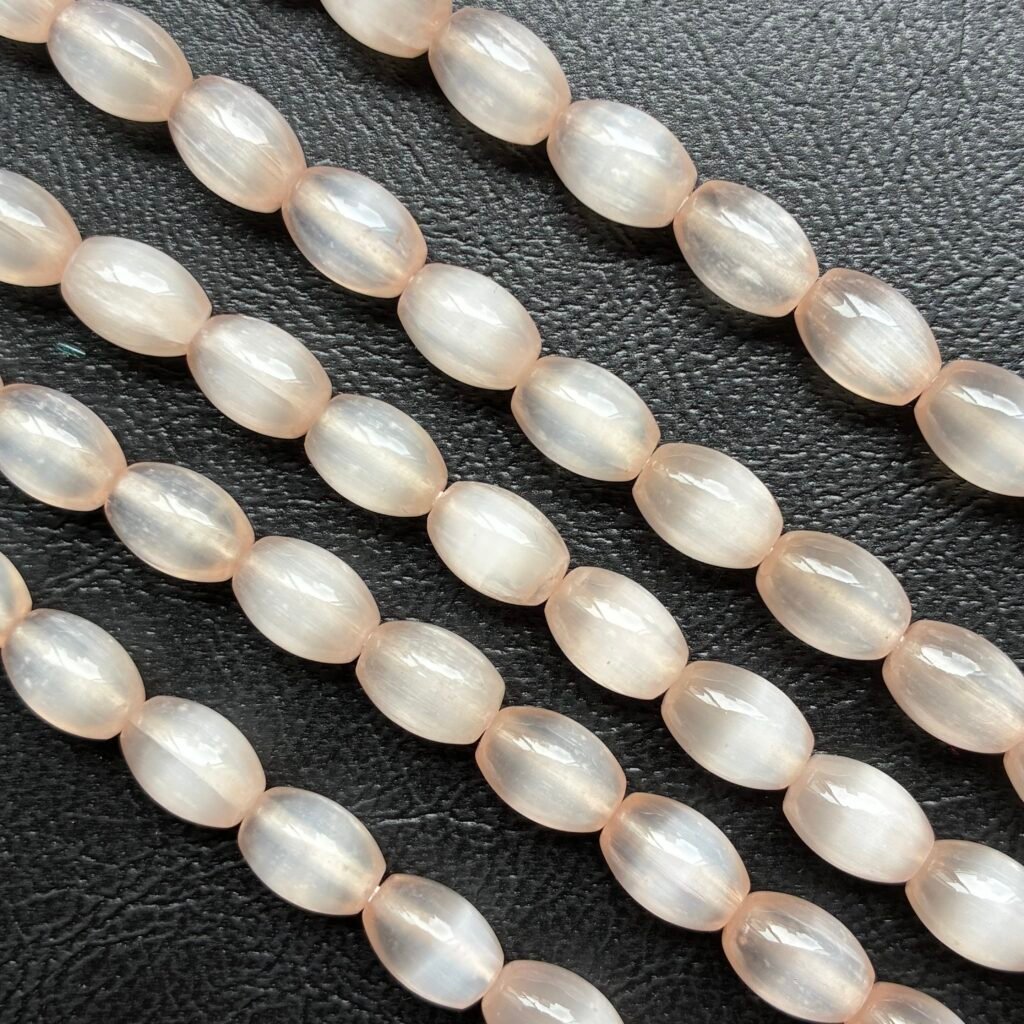 Selenite Rice Shape Peach 6 Mm *9 Mm, 40 cm