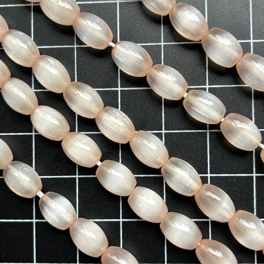 Selenite Rice Shape Peach 6 Mm *9 Mm, 40 cm