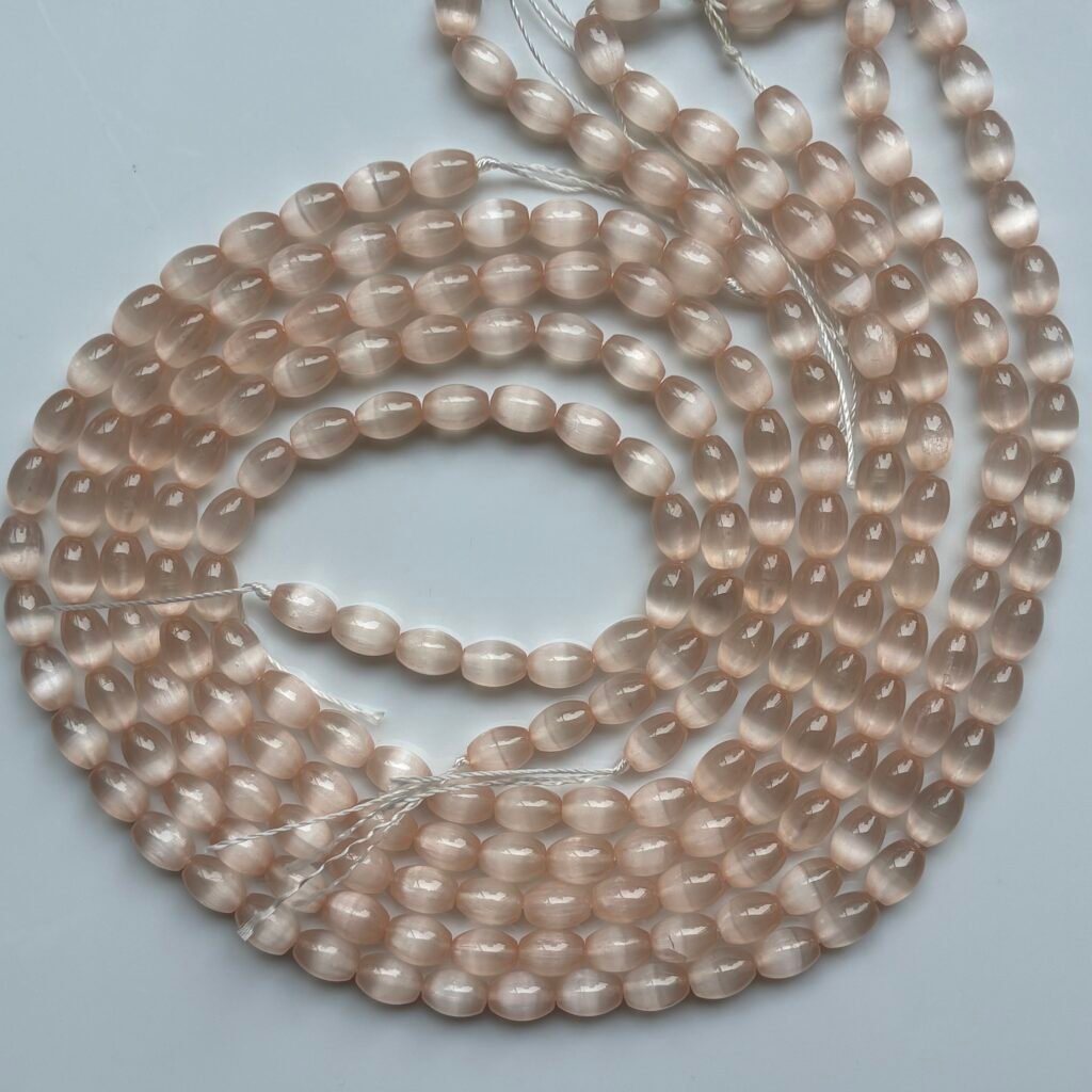 Selenite Rice Shape Peach 6 Mm *9 Mm, 40 cm