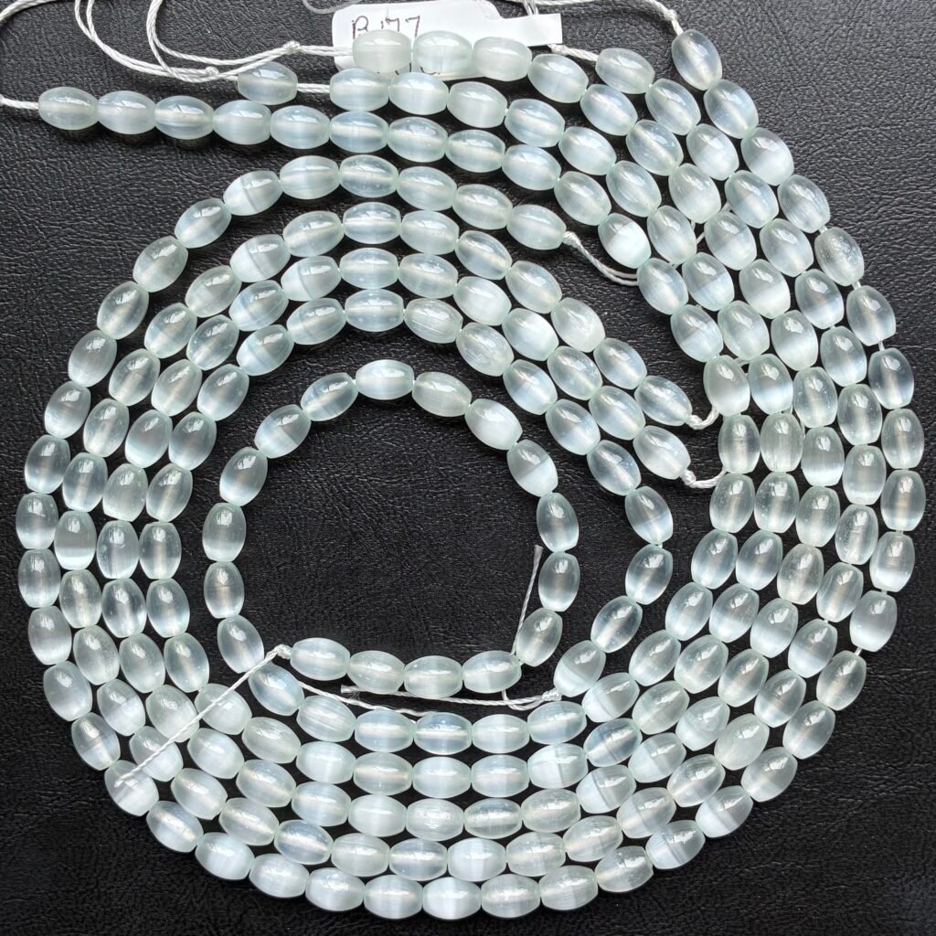 Selenite Rice Shape Light Blue, 6 Mm *9 Mm, 40 Cm