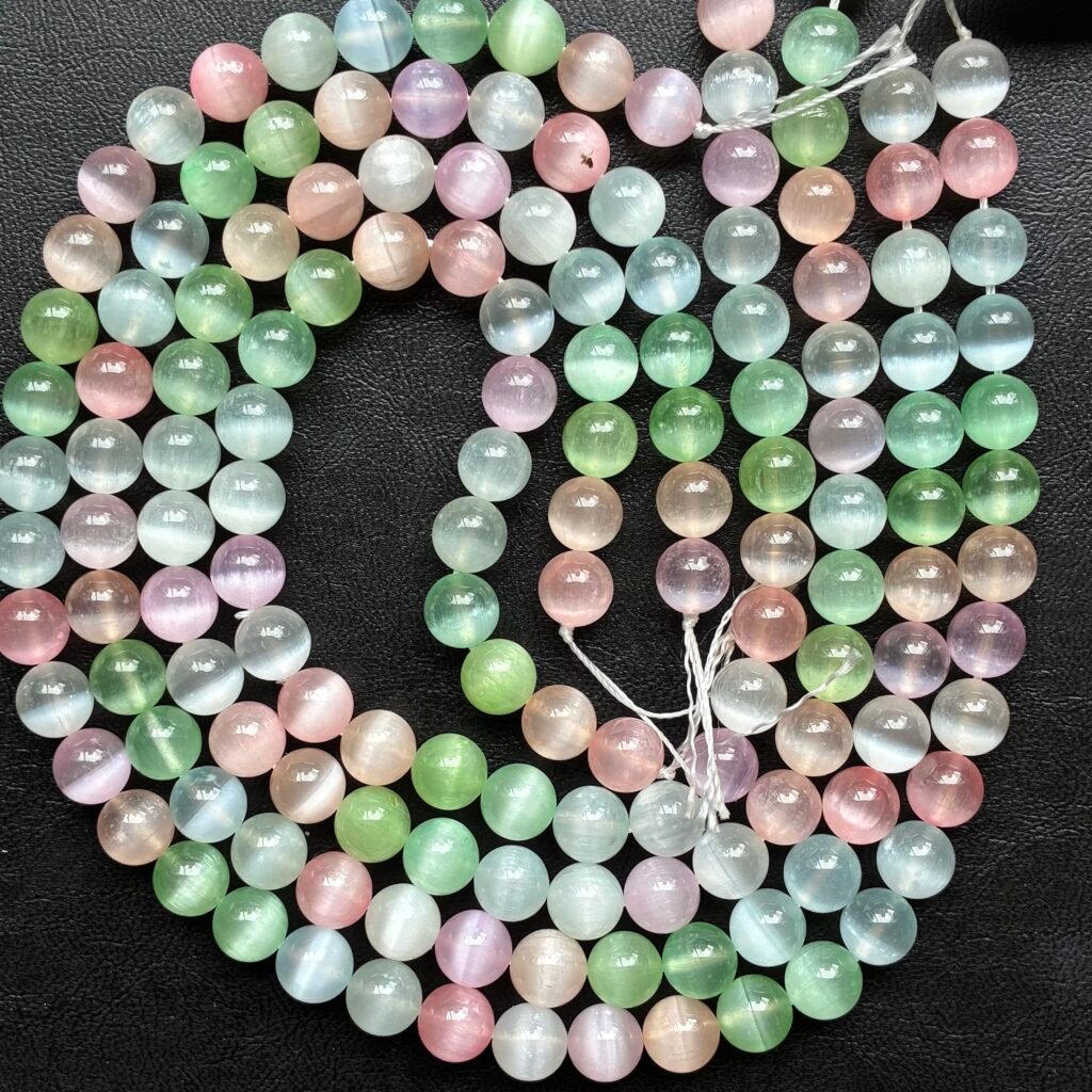 Selenite, Multy color, Round  10mm, 39 Cm
