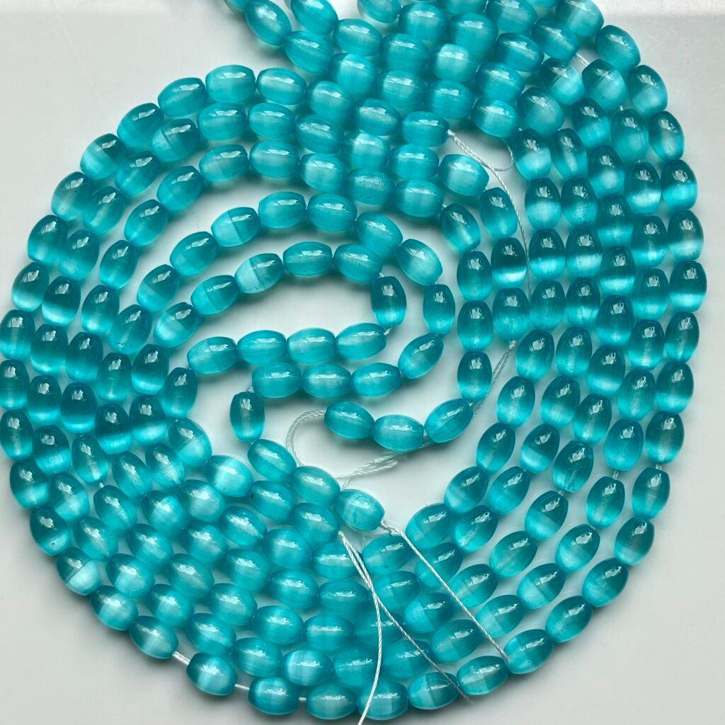 Selenite Rice Shape, Blue 6 Mm *9 Mm, 40 Cm