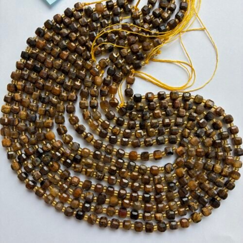 Natural  Stone, Tiger Eye, Cube, 6 Mm, 39 Cm