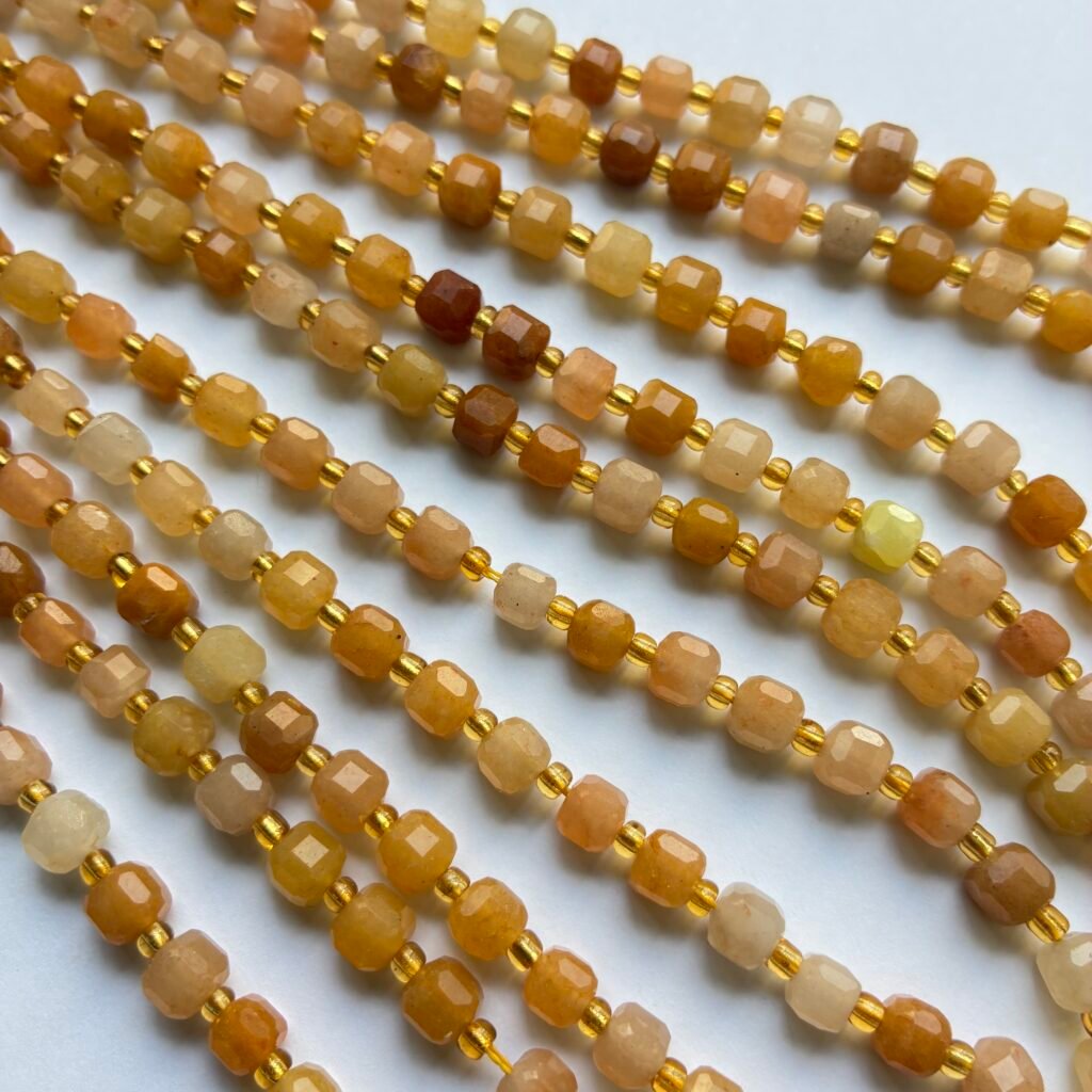 Natural  Stone, Golden Silk Jade, Cube , 6 Mm, 39 Cm
