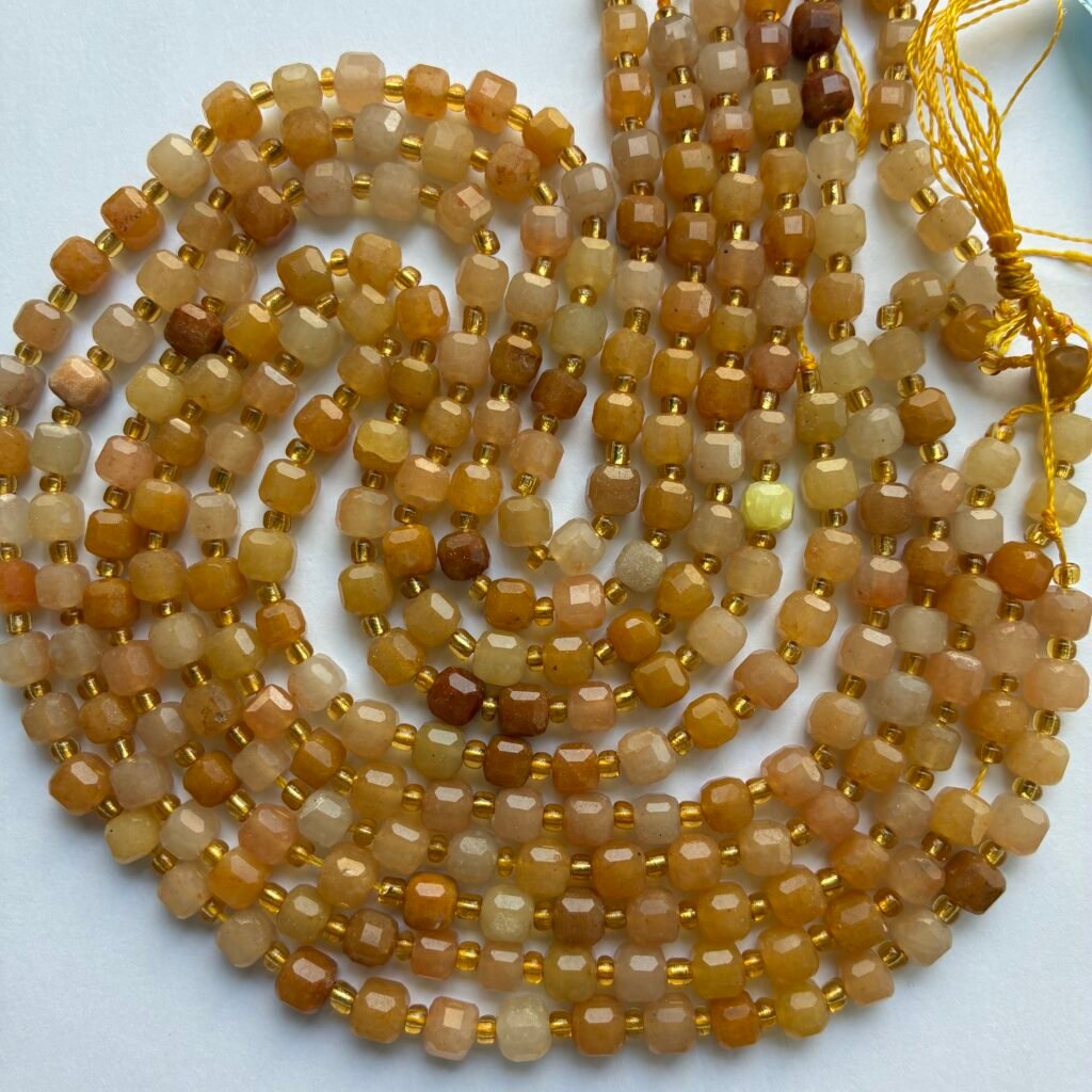 Natural  Stone, Golden Silk Jade, Cube , 6 Mm, 39 Cm