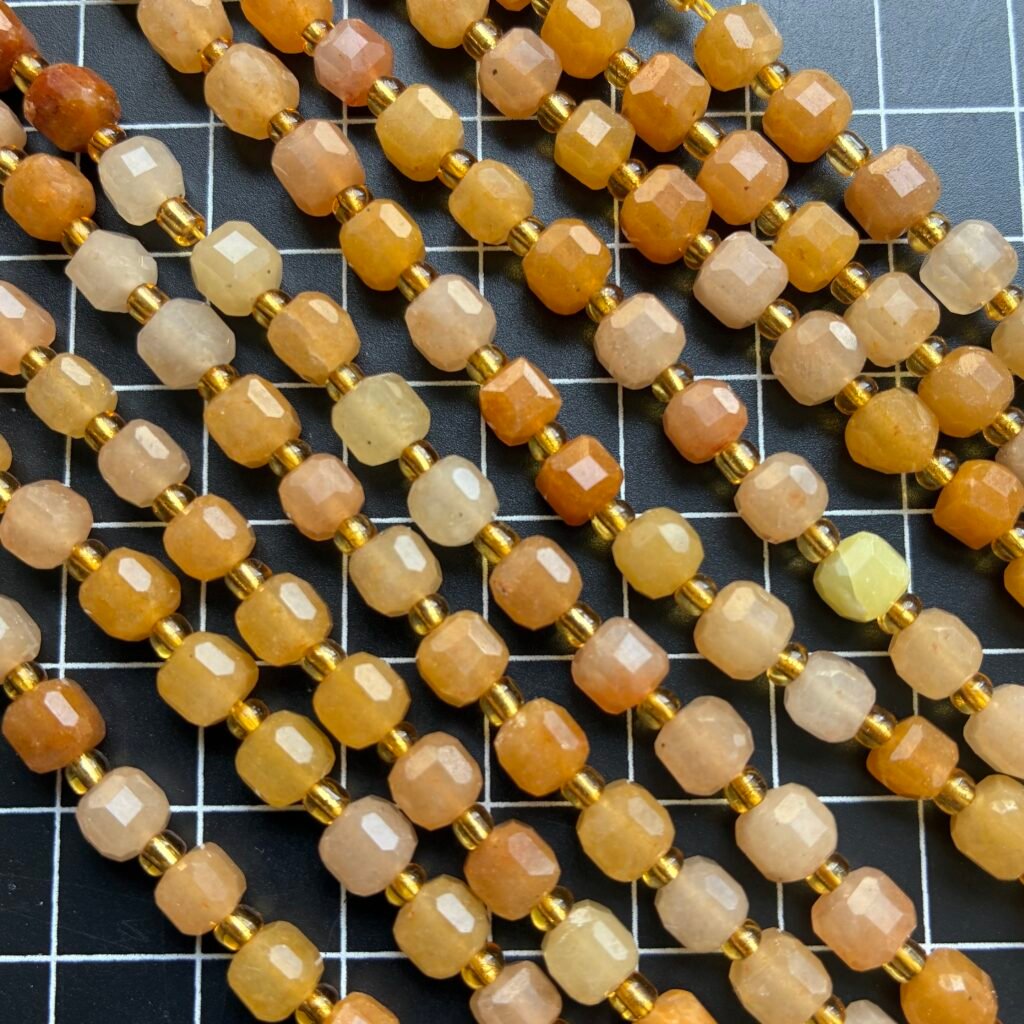 Natural  Stone, Golden Silk Jade, Cube , 6 Mm, 39 Cm