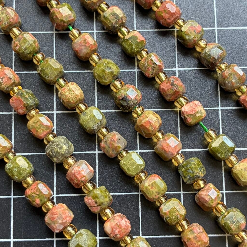 Natural Unakite Stone, Cube , 6 Mm, 39 Cm