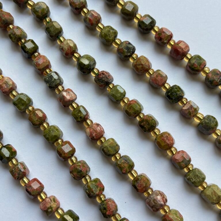 Natural Unakite Stone, Cube , 6 Mm, 39 Cm