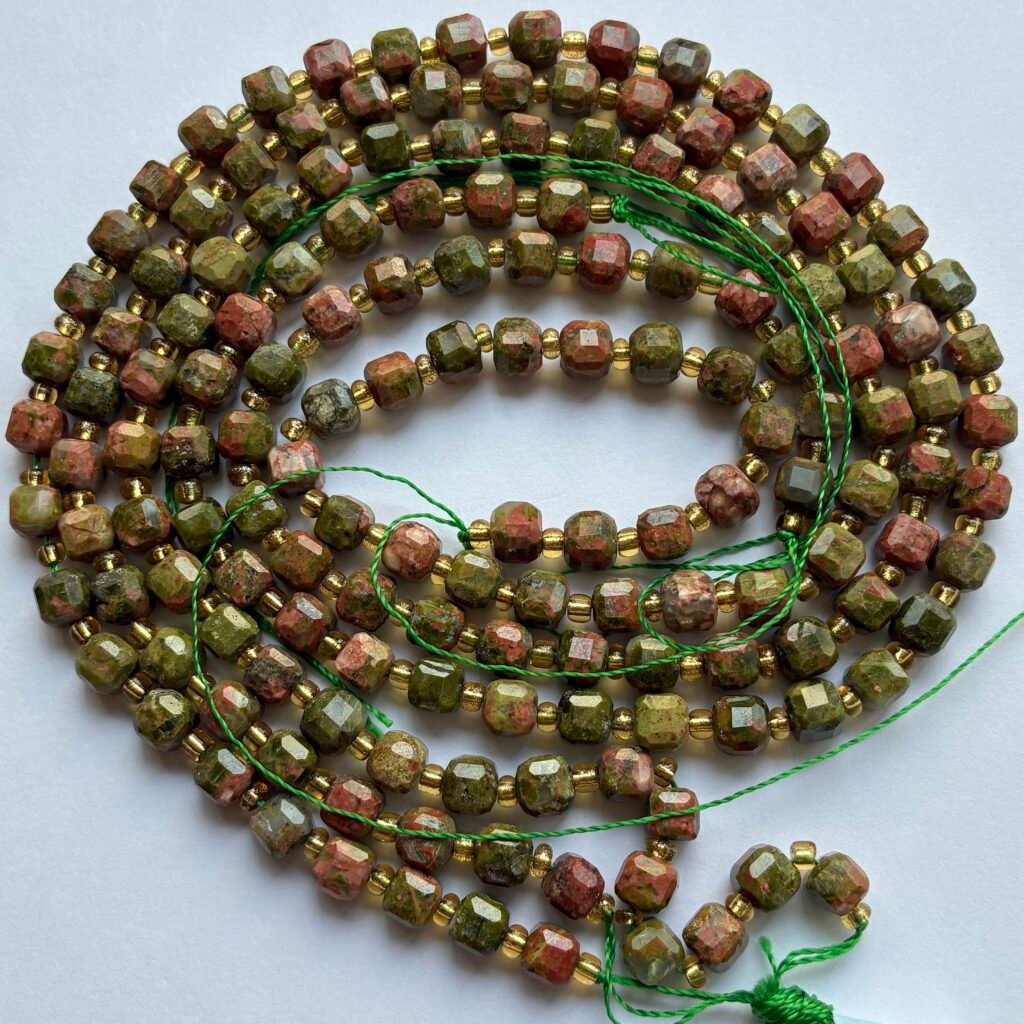 Natural Unakite Stone, Cube , 6 Mm, 39 Cm